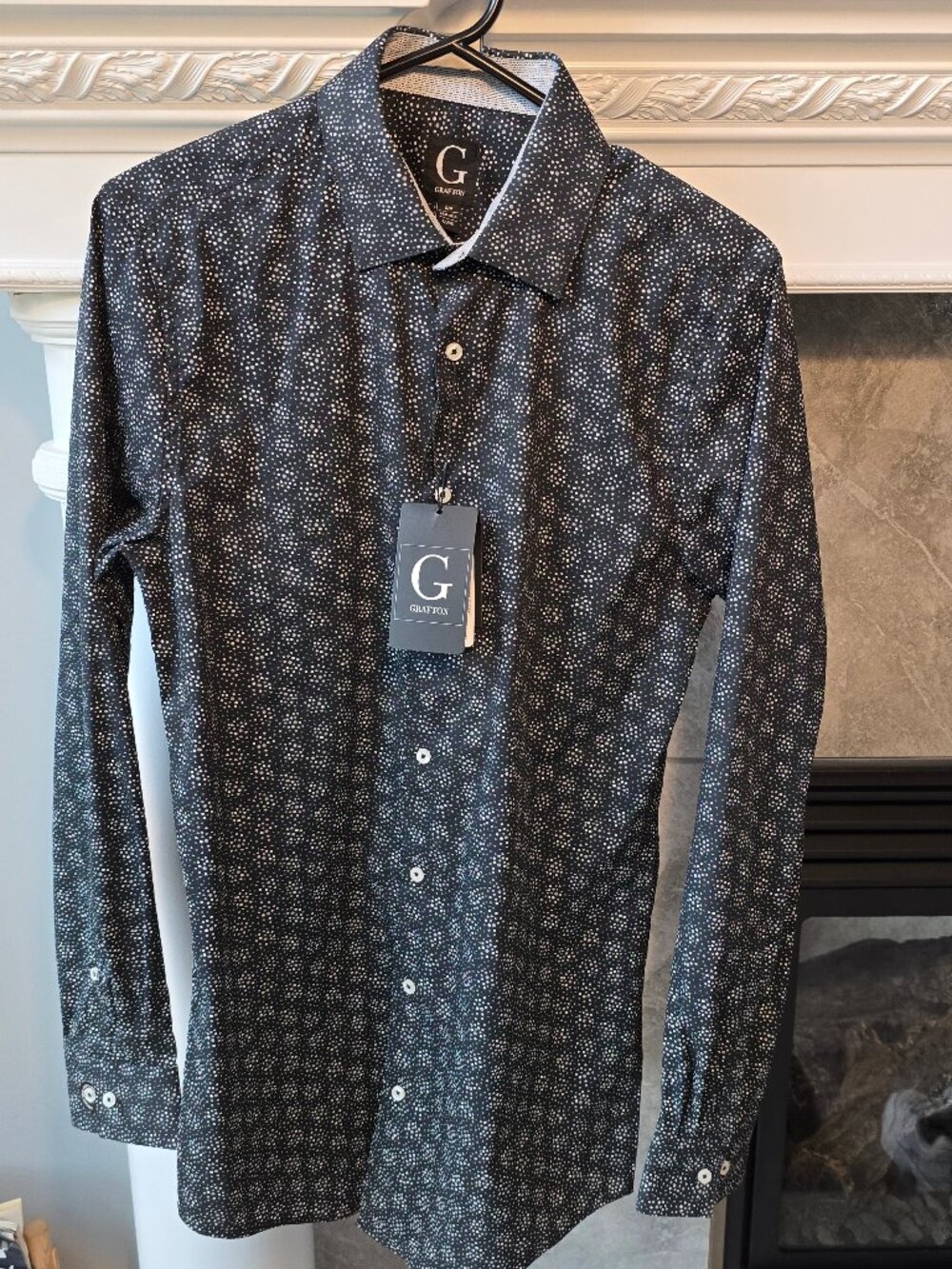 Grafton 1853 Men’s Dress Shirt | Slim Fit Small 14-14.5 | Black & White Dot
